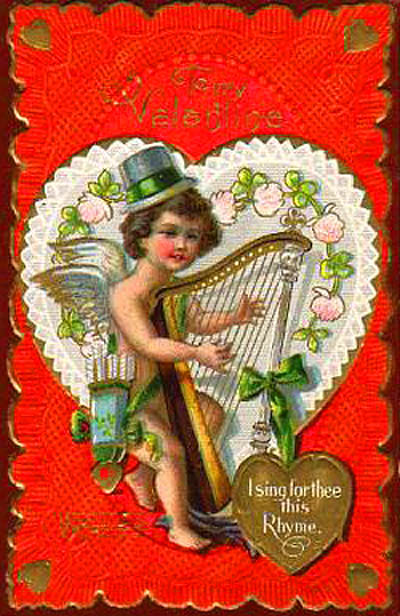 vintage valentine cupid playing harp