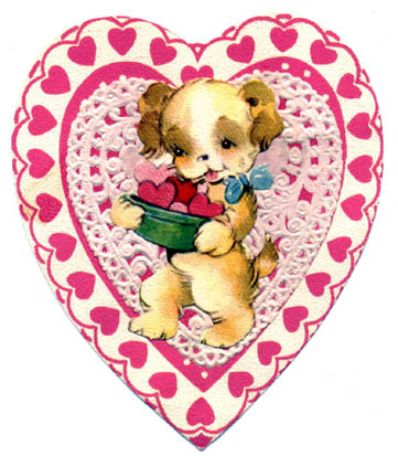 cute dog in pink valentine love heart drawing