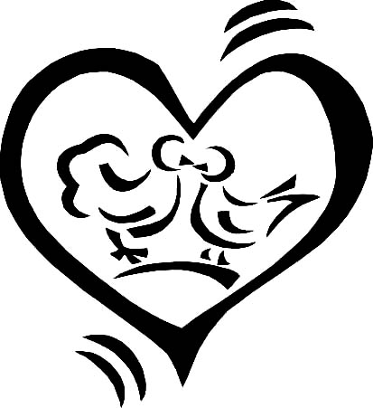 birds in a heart black drawing