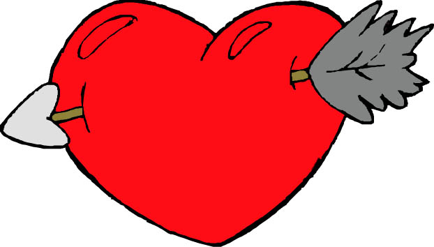 cupids arrow through red heart