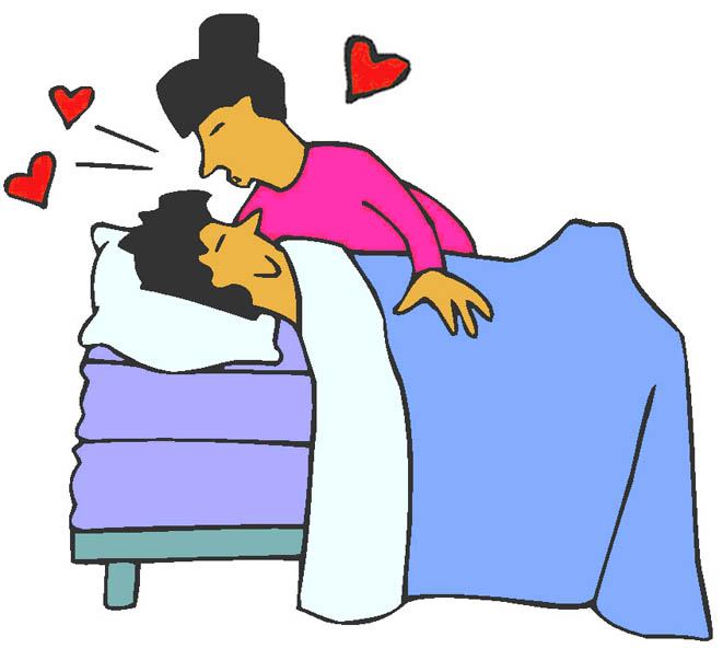 Couple in love woman bedding man