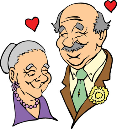 elderly caucasian couple in love red hearts