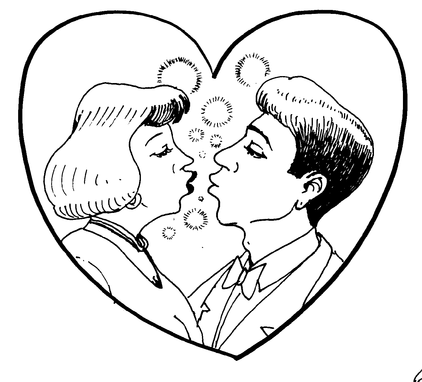 cartoon hearts sketch couple about to kiss