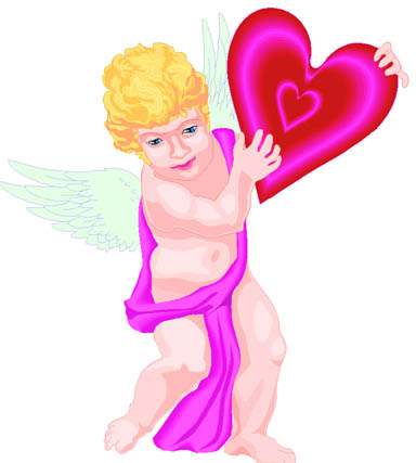 cupid carrying red pink love heart