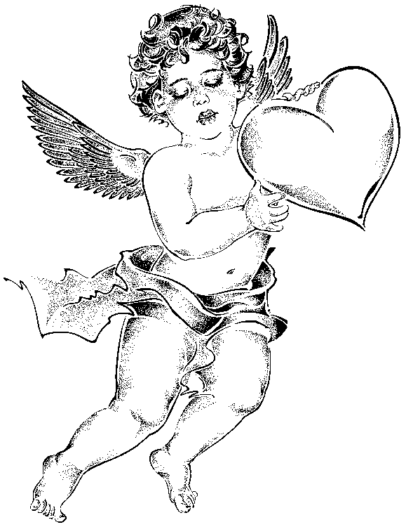 cupid holding love heart sketch