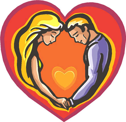 Drawings of hearts couple in orange love heart