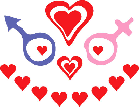 Red hearts and gender signs