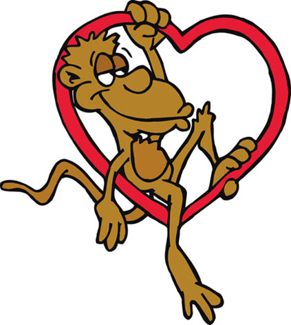 funny monkey inside love heart