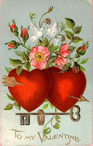 to my Valentine card with red hearts doves