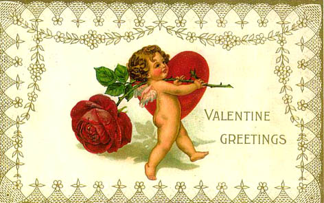 Valentine greetings cherub red heart red rose