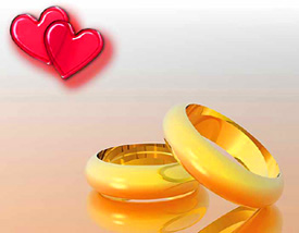 Love Tips - 2 red glass love hearts 2 gold rings