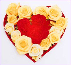 Love Tips - yellow and red roses in love heart shape